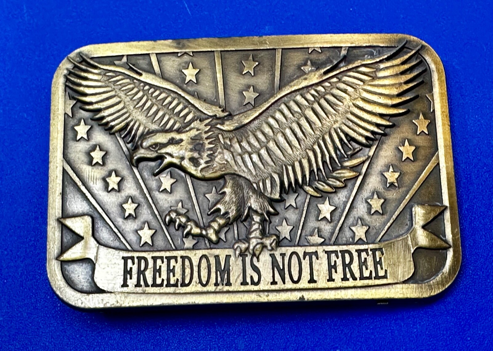 Freedom is Not Free Flying Eagle Stars Stripes Patriot 2014 Sponsor Belt Buckle