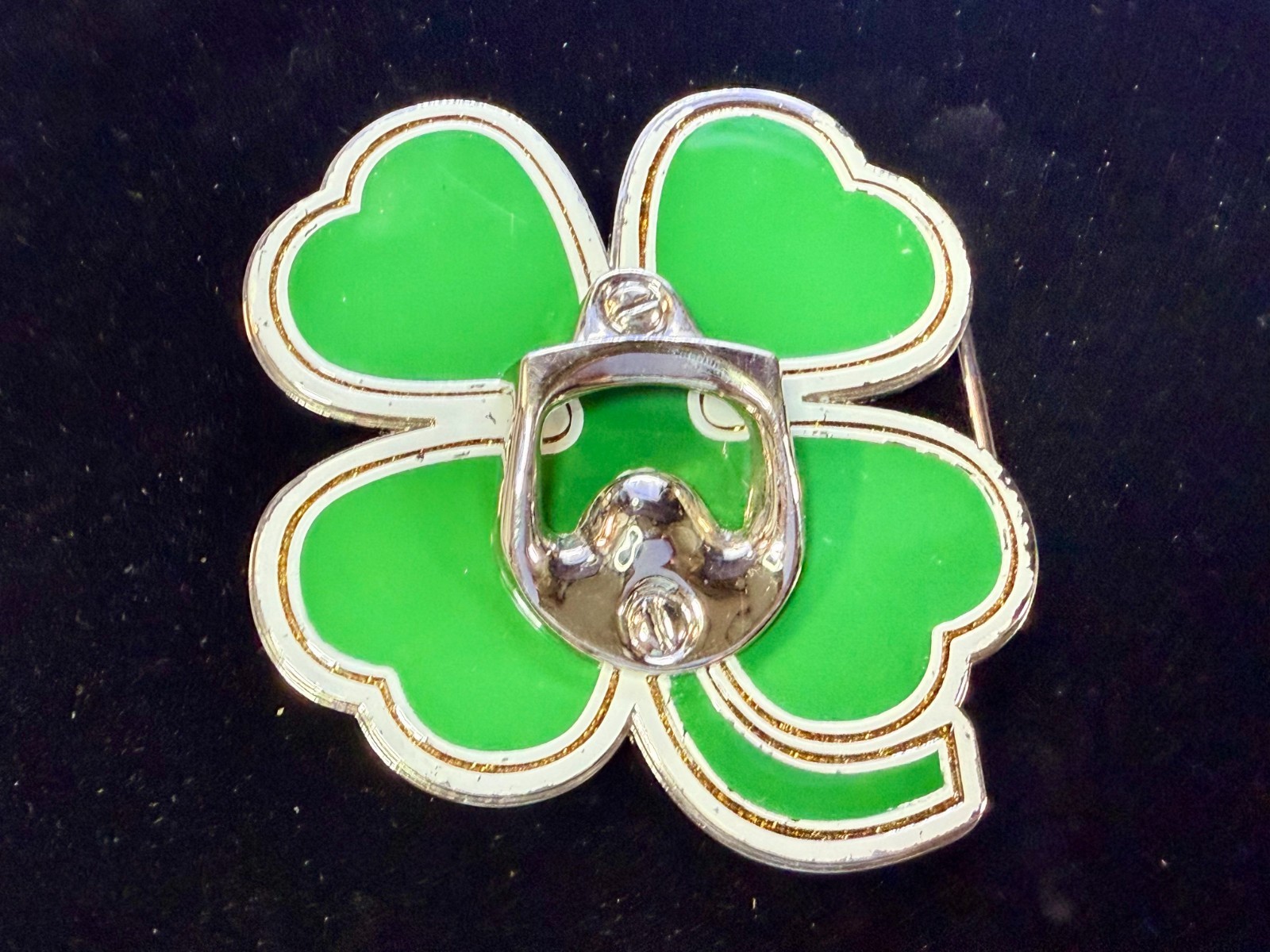 Lucky Four Leaf Clover Shamrock Green Silver Novelty Bottle Opener & Belt Buckle