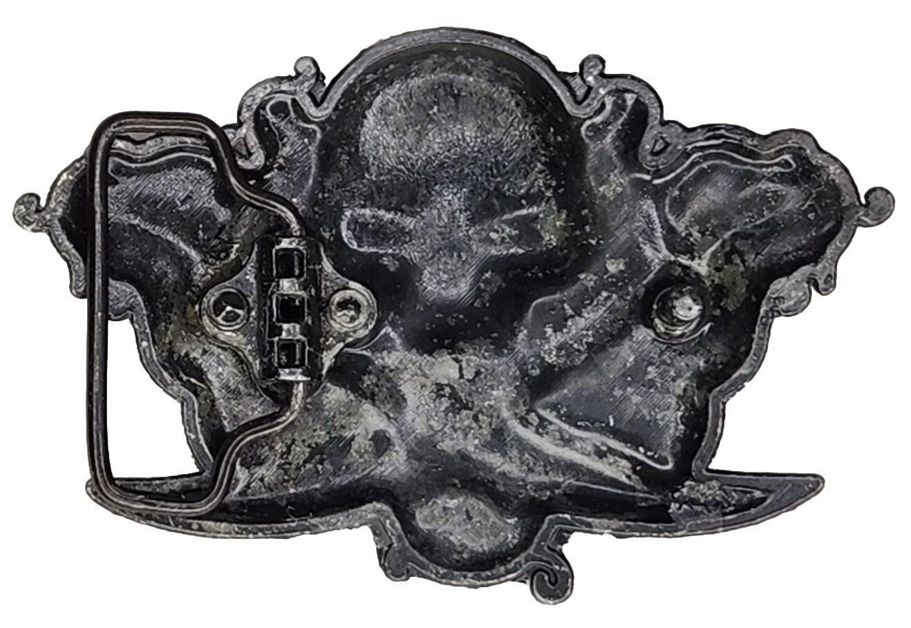 Unbranded Silver And Black Metal Skull w/ Swords Belt Buckle
