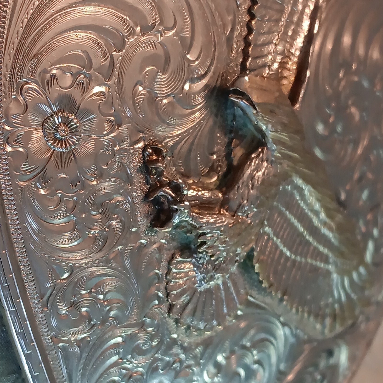 Gist Men&rsquo;s Western Oval Belt Buckle Eagle Floral Engraved 2-Tone 1.5in