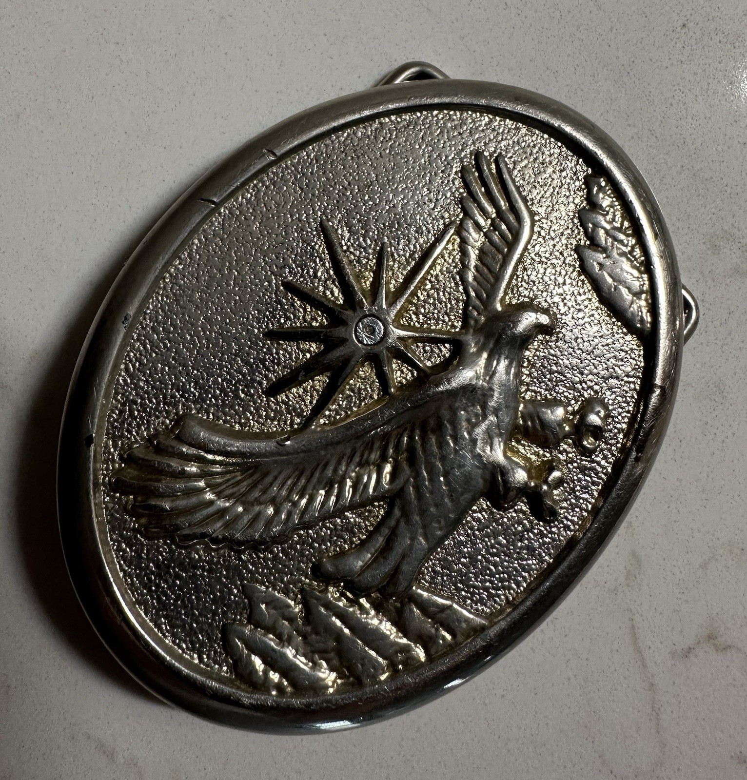 Men’s Vintage Eagle and Sun Metal Belt Buckle Silver Tone Western Americana 3.25