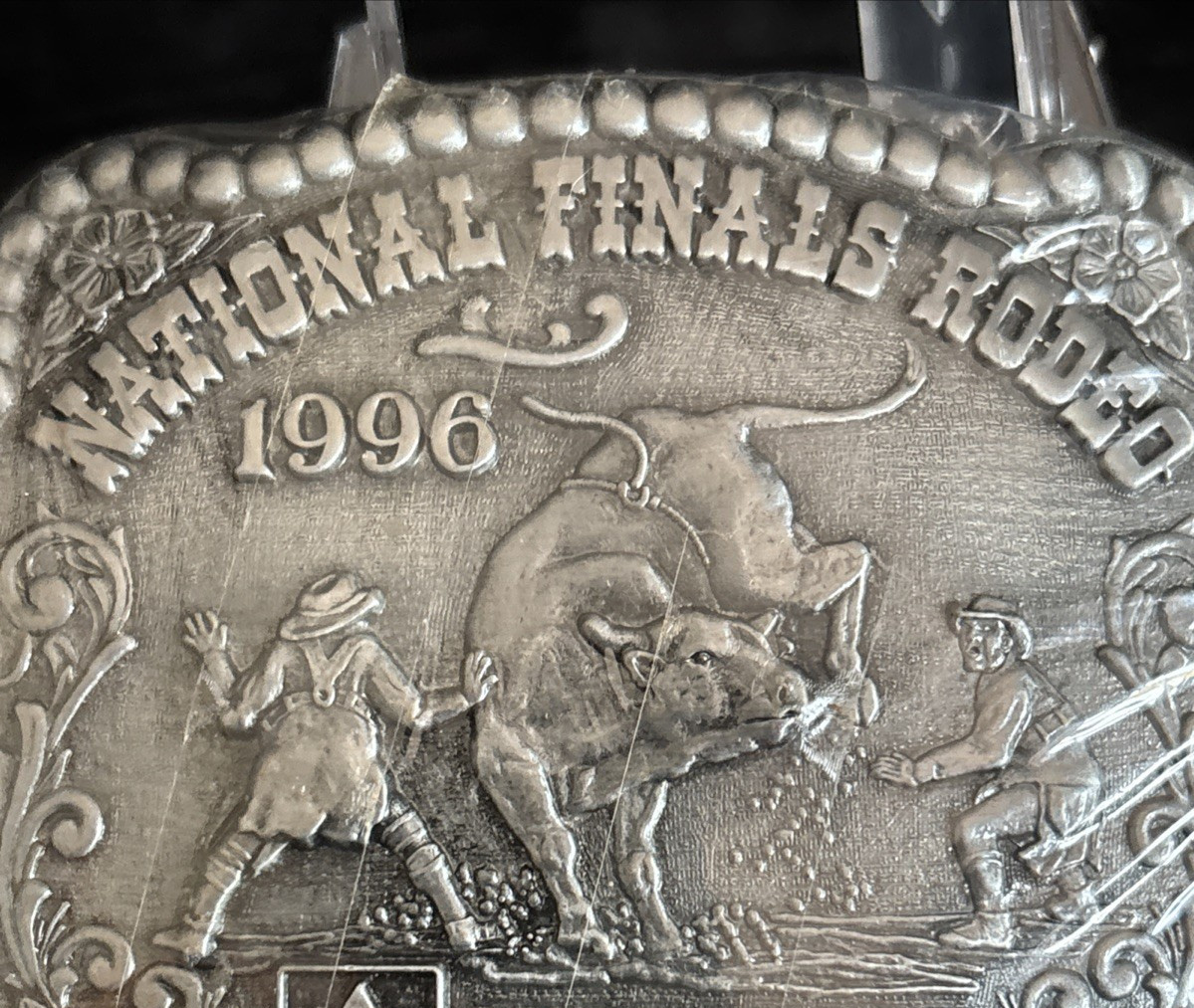 Hesston NFR 1996 Commemorative Belt Buckle New in Shrinkwrap Award Design Medals