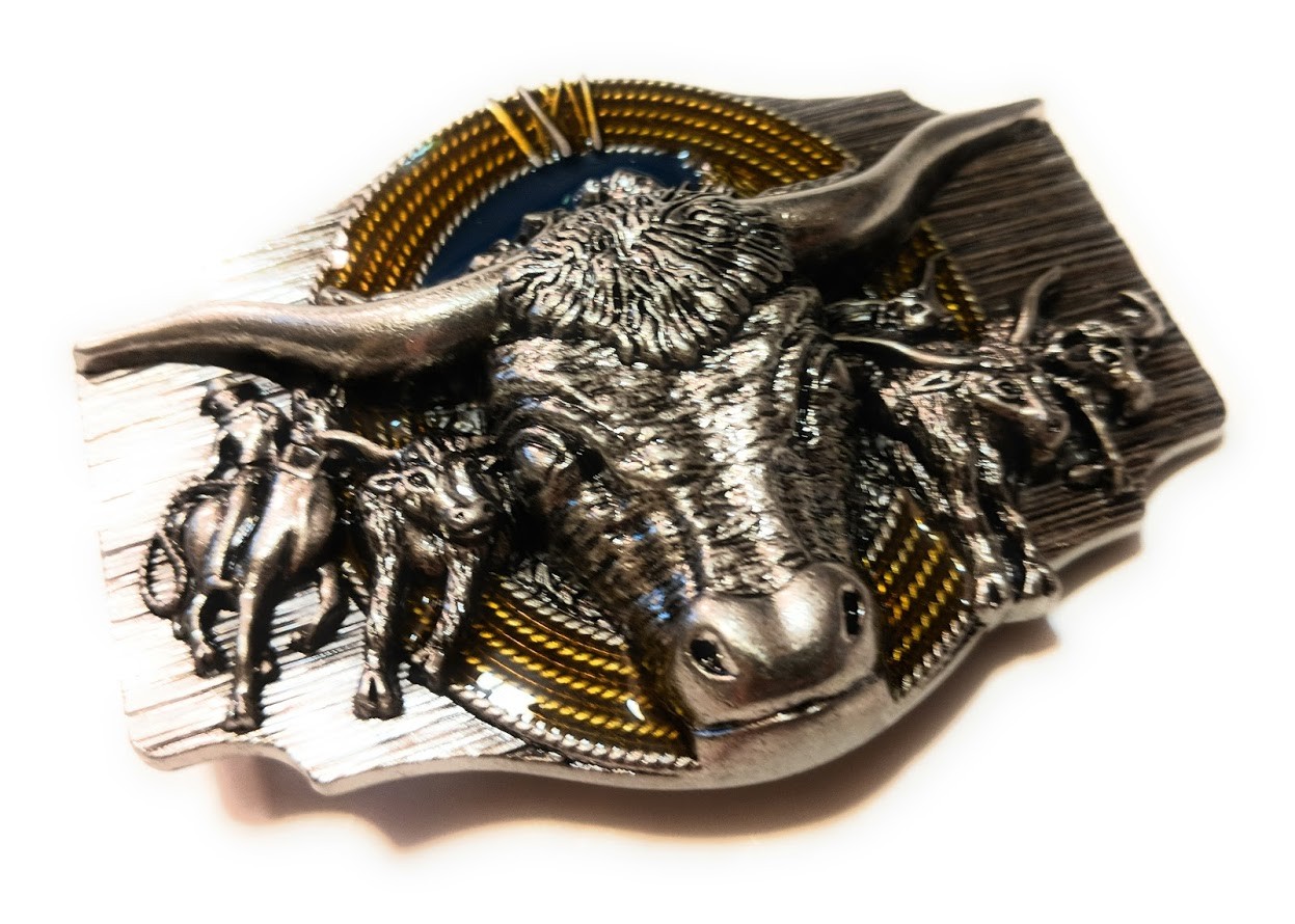 ✖ WESTERN STEER BULL Rope Cowboy Rodeo Style ✖ Belt Buckle ✖ Roping enamel USA