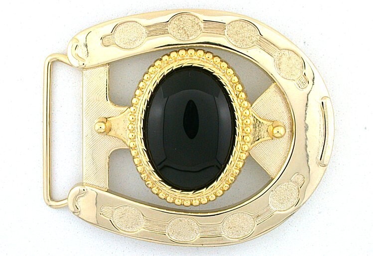 Natural Black 40×30 Onyx Western Horseshoe Belt Buckle EPBB99