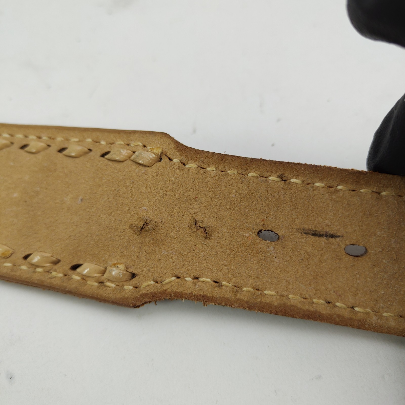 Vintage Tooled Western Leather Name Belt Gary GWB Mother of Pearl Inlay Size 38&Prime;