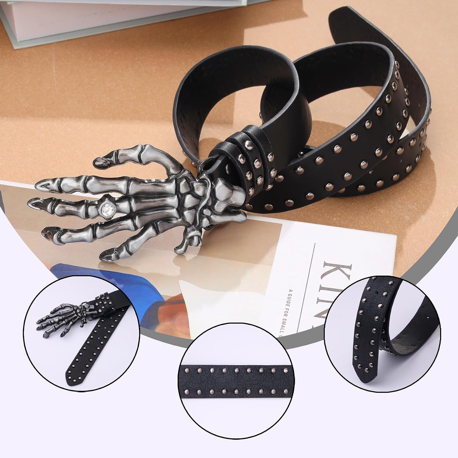 Gothic Punk Skull Head Leather Buckle Belt Metal Skeleton Waist Band