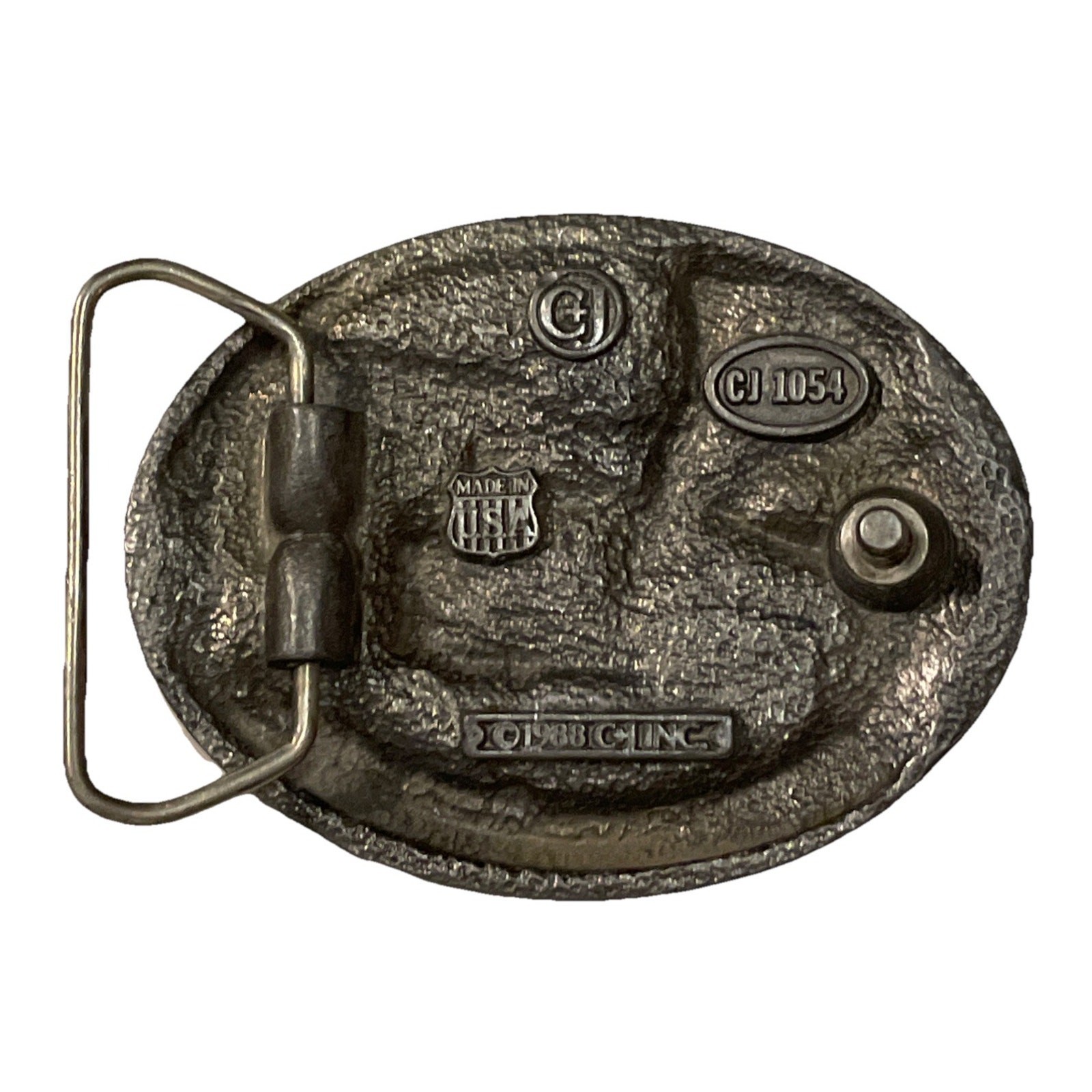 1988 C&J Vintage Electrician Pewter Enamel Belt Buckle 1054 Made USA 3.25×2.5”