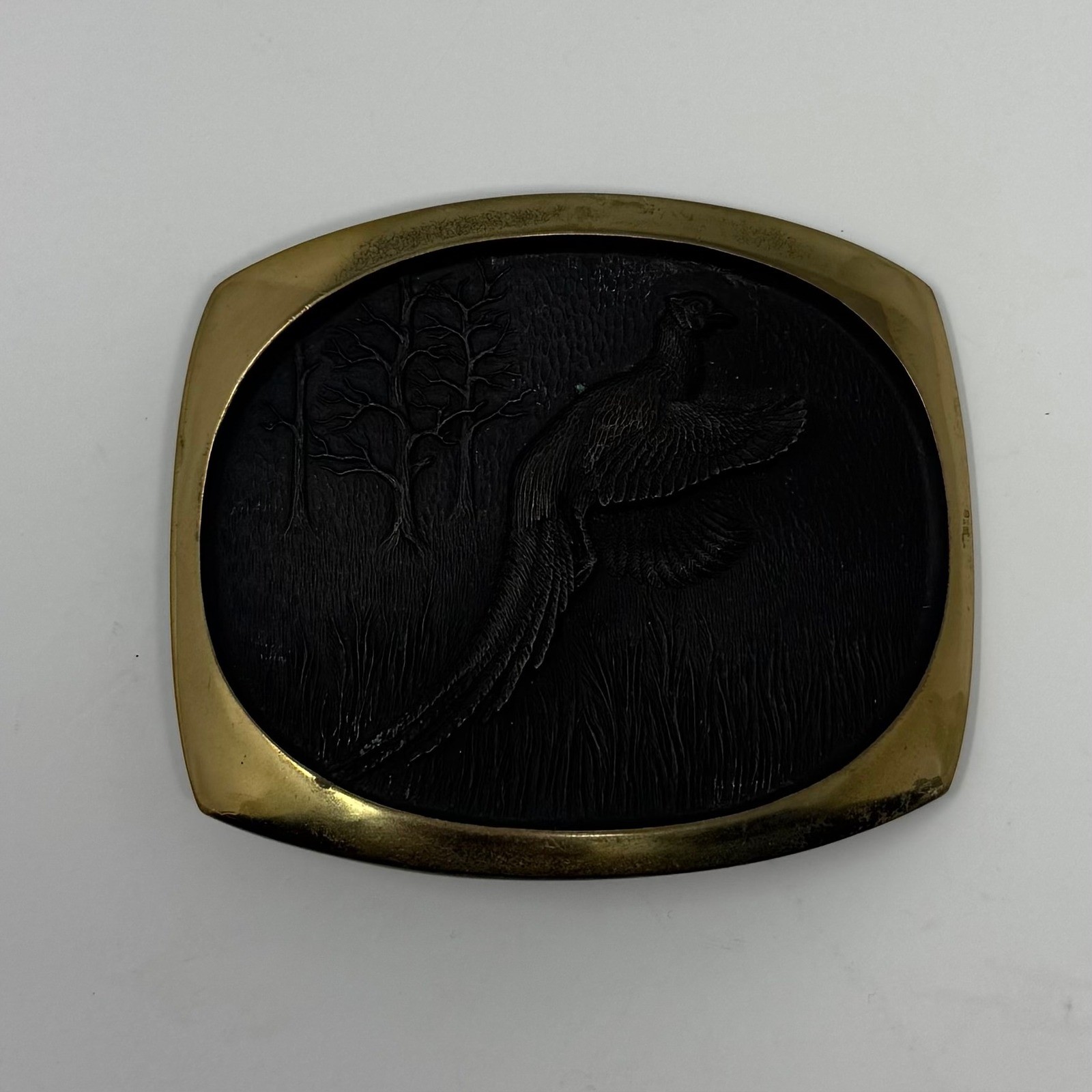 Vintage 1978 Steven L Knight Sculpture Pheasant Solid Bronze Belt Buckle