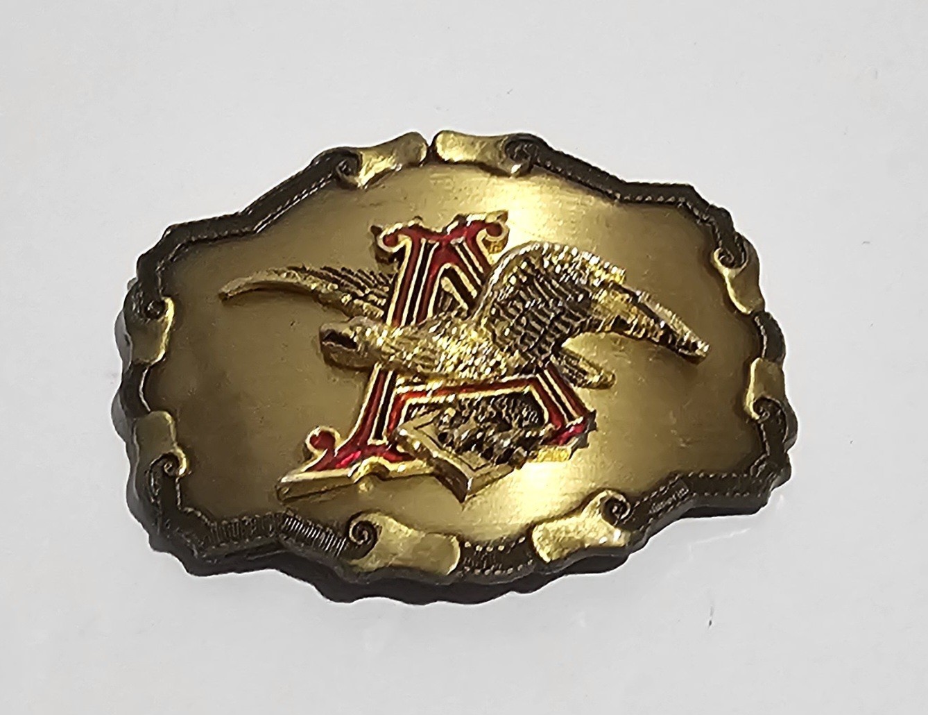 Vintage 1981 Men&rsquo;s Anheuser Busch Metal Belt Buckle Gold Color- Raintree