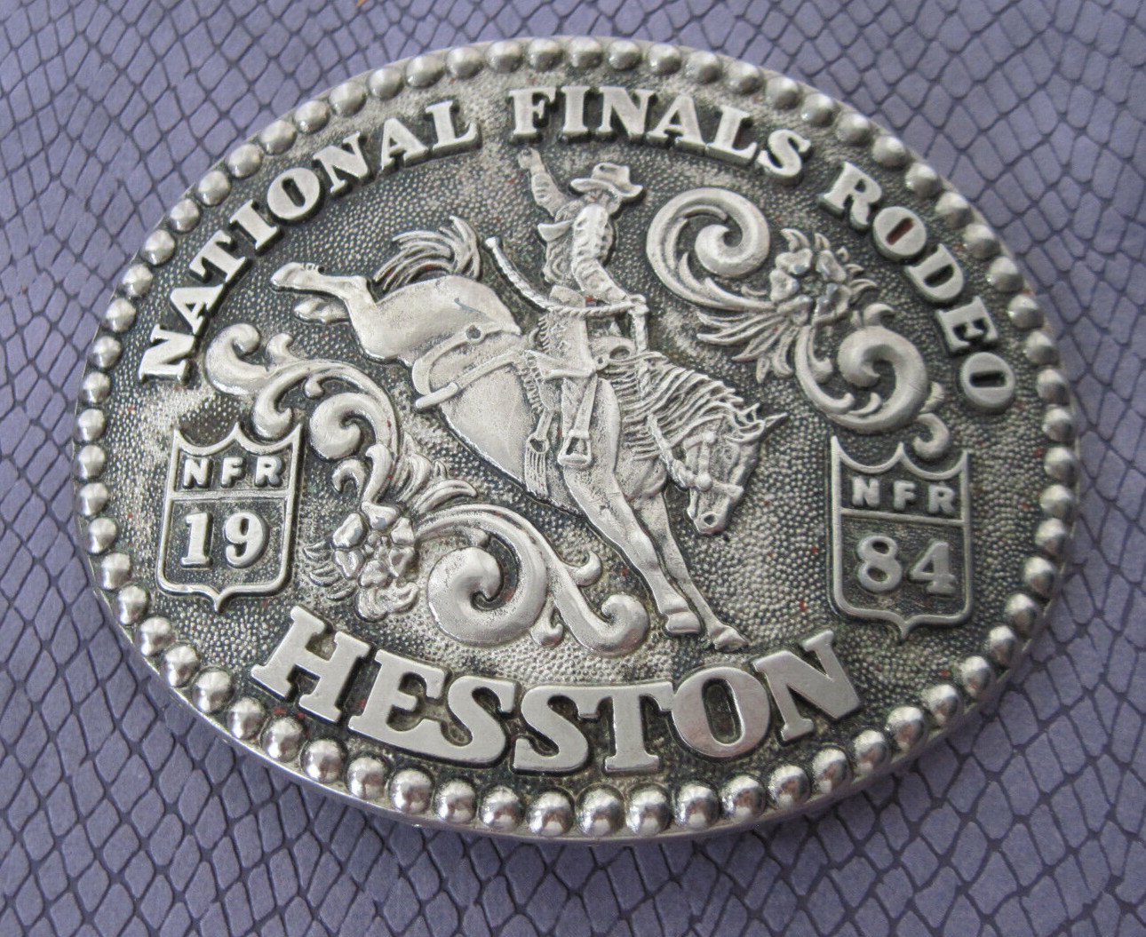 Vintage Hesston 1984 National Finals Rodeo Belt Buckle Fred Fellows
