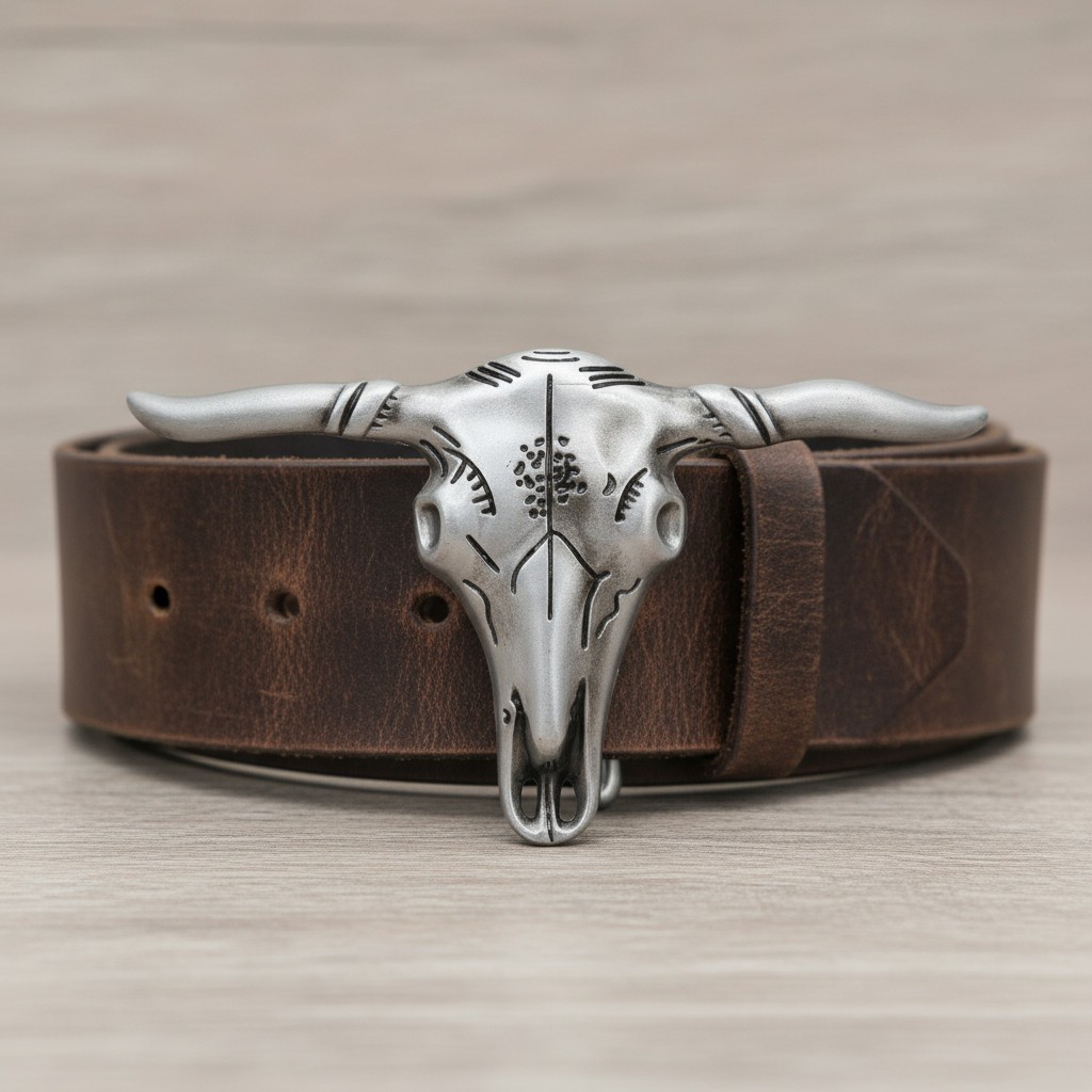 New Men Western Fashion Silver Metal Belt Buckle Long Horn Texas Cow Bull Skull