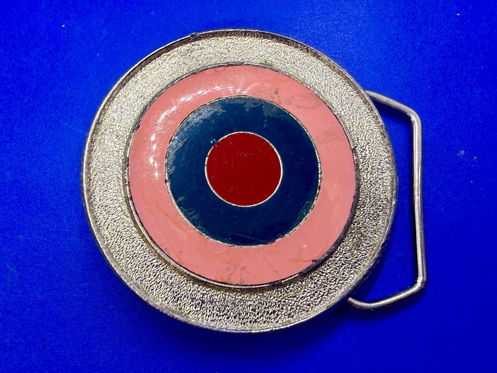Bulls Eye Round Multi-Color Enameled Target Style Pink Blue Belt Buckle