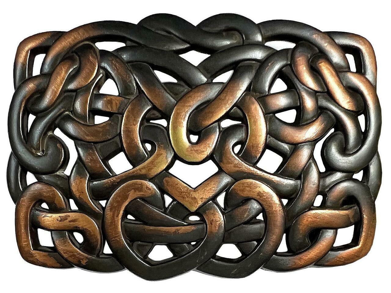 Unique 3D Copper Celtic Heart Connected Engraved Belt Buckle fits 1-1/2&Prime; Strap