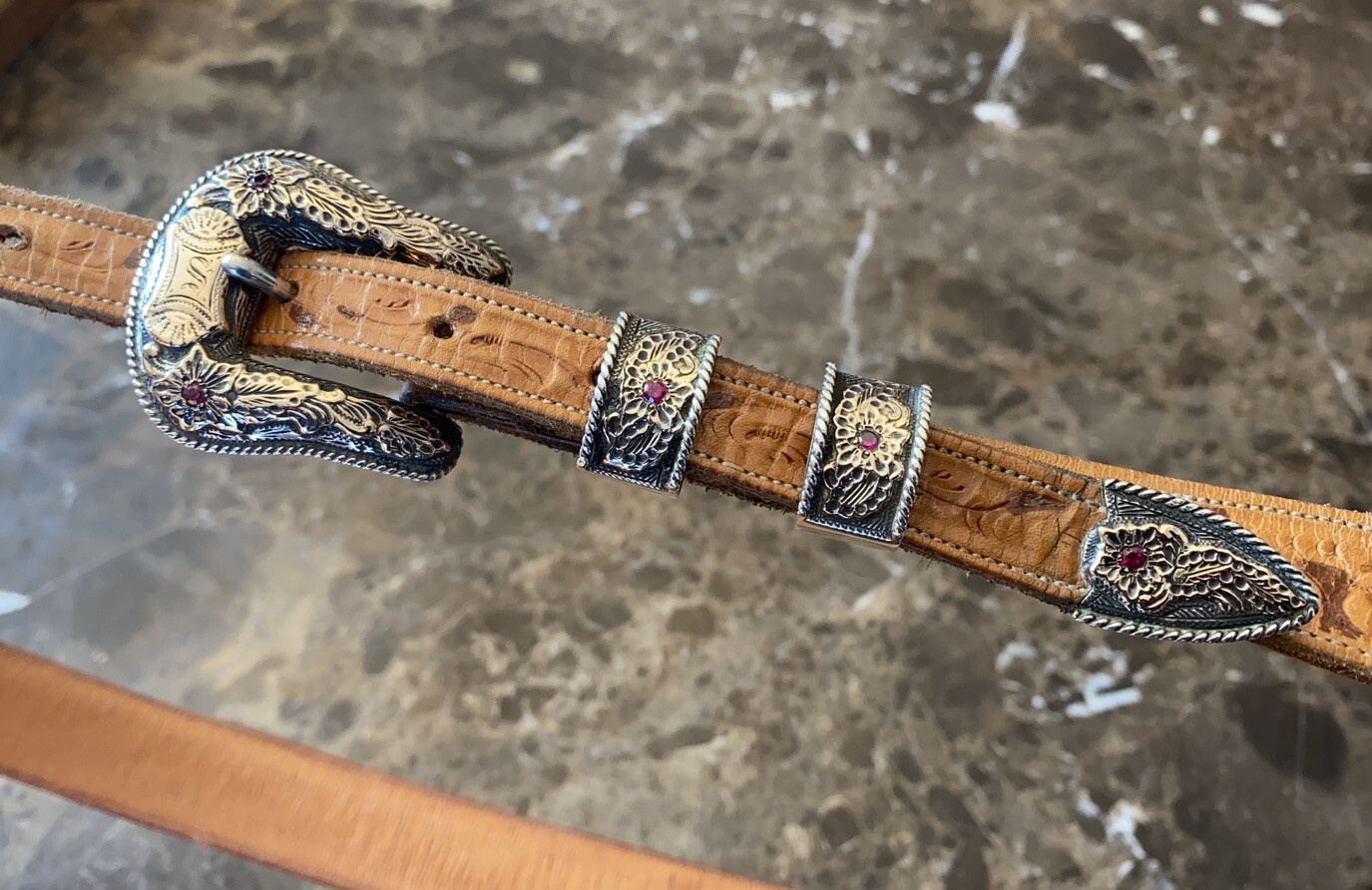 Hollands San Angelo .925 sterling 14k belt buckle set #205 ✅