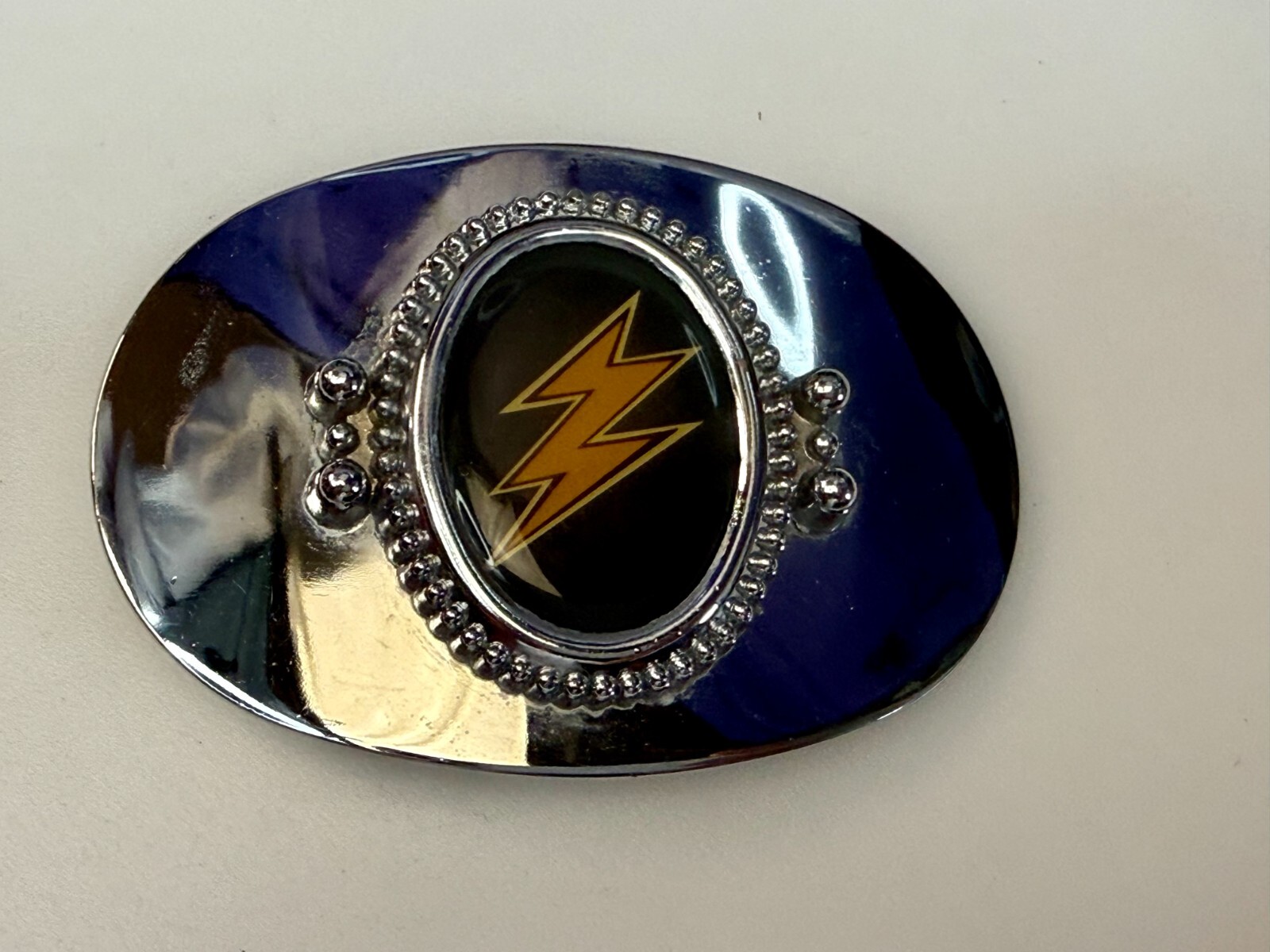Lightning Bolt Strike Electric Shock Flash on Centered Cabochon Oval Belt Buckle