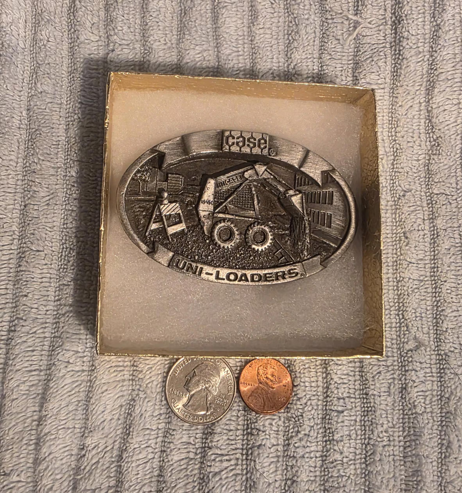 Vintage 1988 Metal Belt Buckle, Case, Uni-Loader, Skid Steer, Bobcat, Con