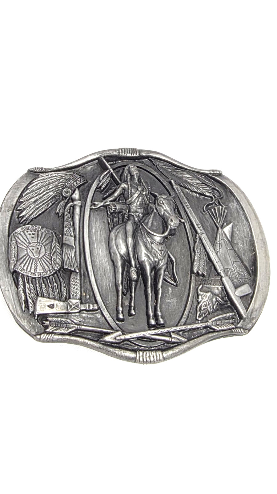 Vintage 1984 Bergamot Brass Works Native American Horse Rider Belt Buckle