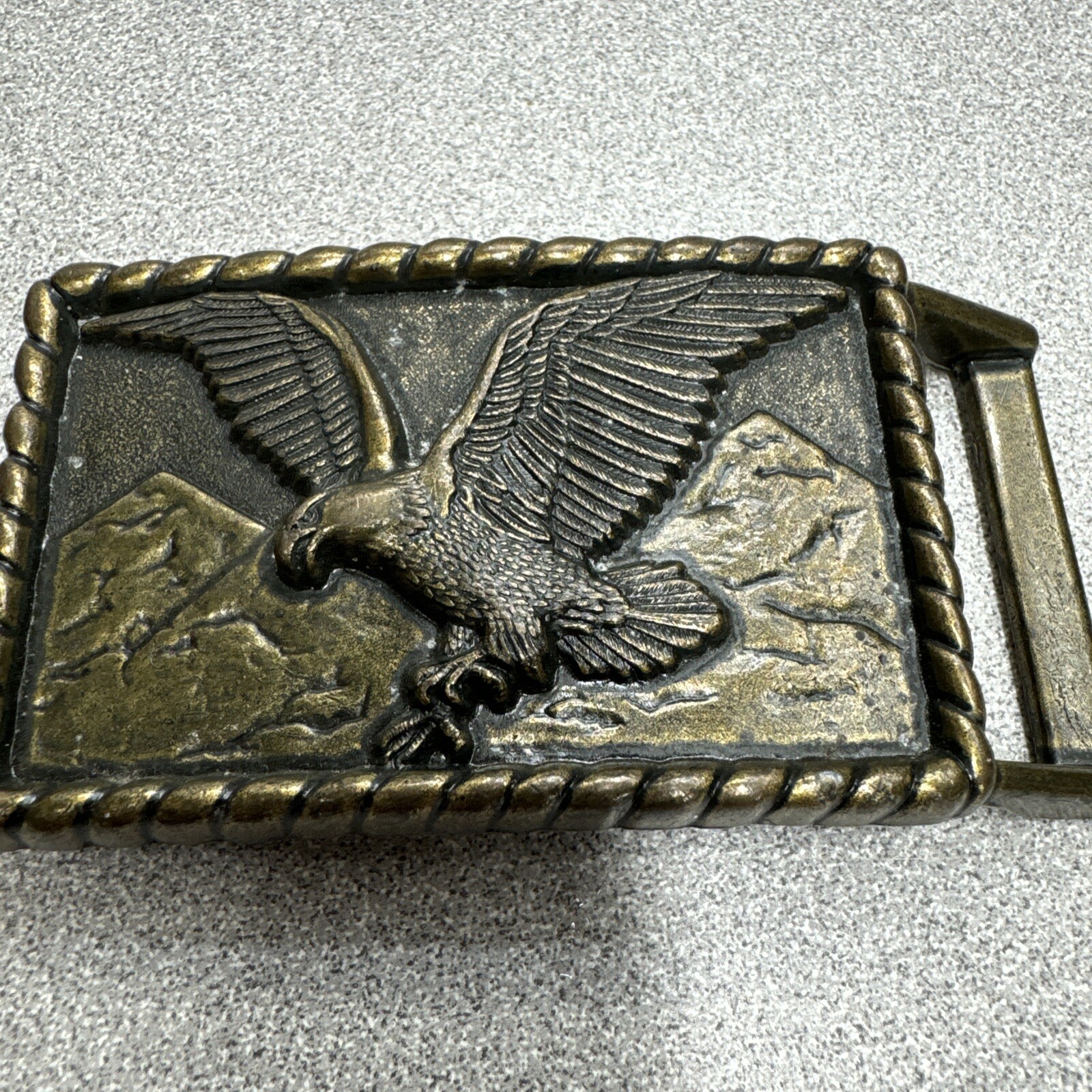 Vintage Brass Eagle Belt Buckle Western Cowboy Americana Mountain Design