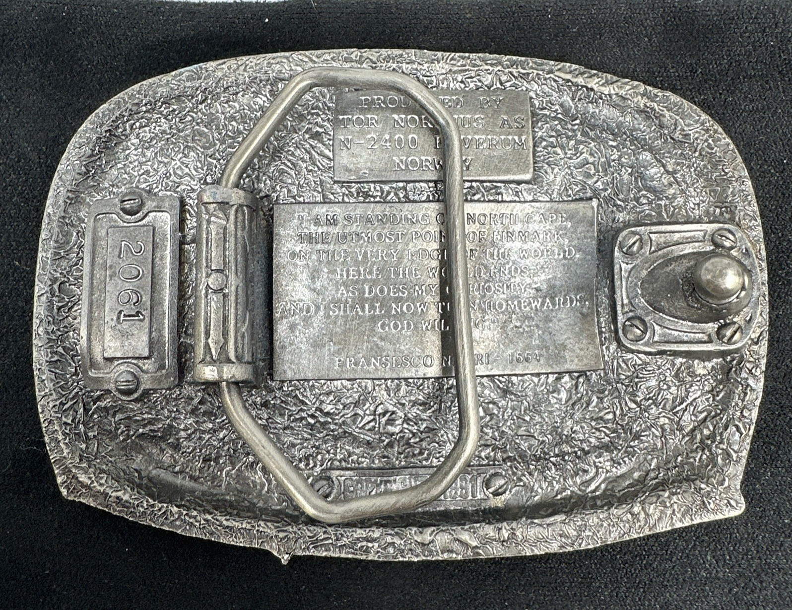 Vtg Tor Nordhus Belt Buckle North Cape Viking Ship Land Midnight Sun Norway &rsquo;91