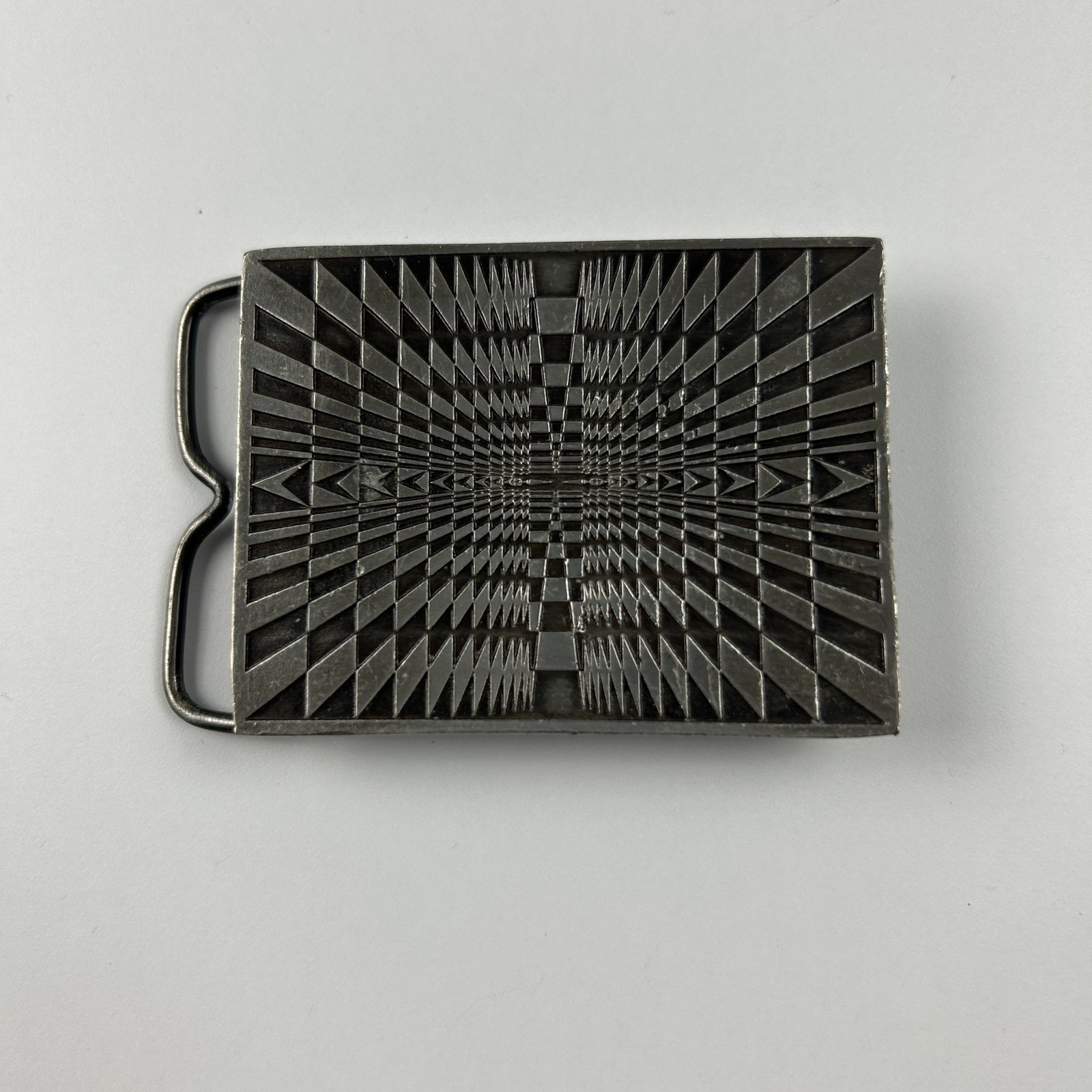 Vintage 1974 Bergamot Brass Works Op-Art Geometric Maze Z-120 Belt Buckle