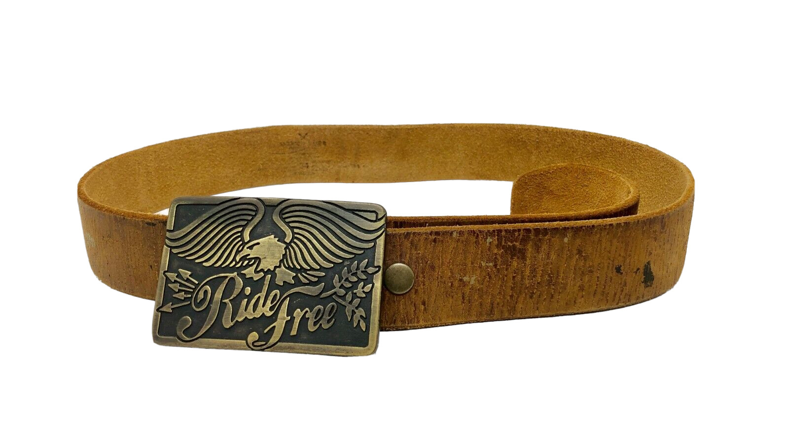 Vintage American Eagle Original Motorcycle « Ride Free » Belt and Buckle Sz 34