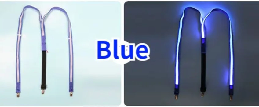 Blue LED Light Up Adult Suspenders Party Accessories Adjustable DJ Clown Costume
