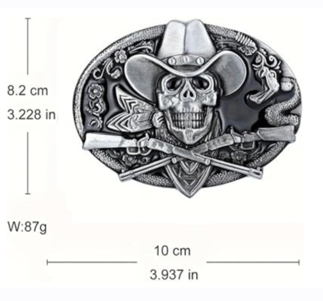 New Cowboy skull outlaw western Oval Silver Black Belt Buckle