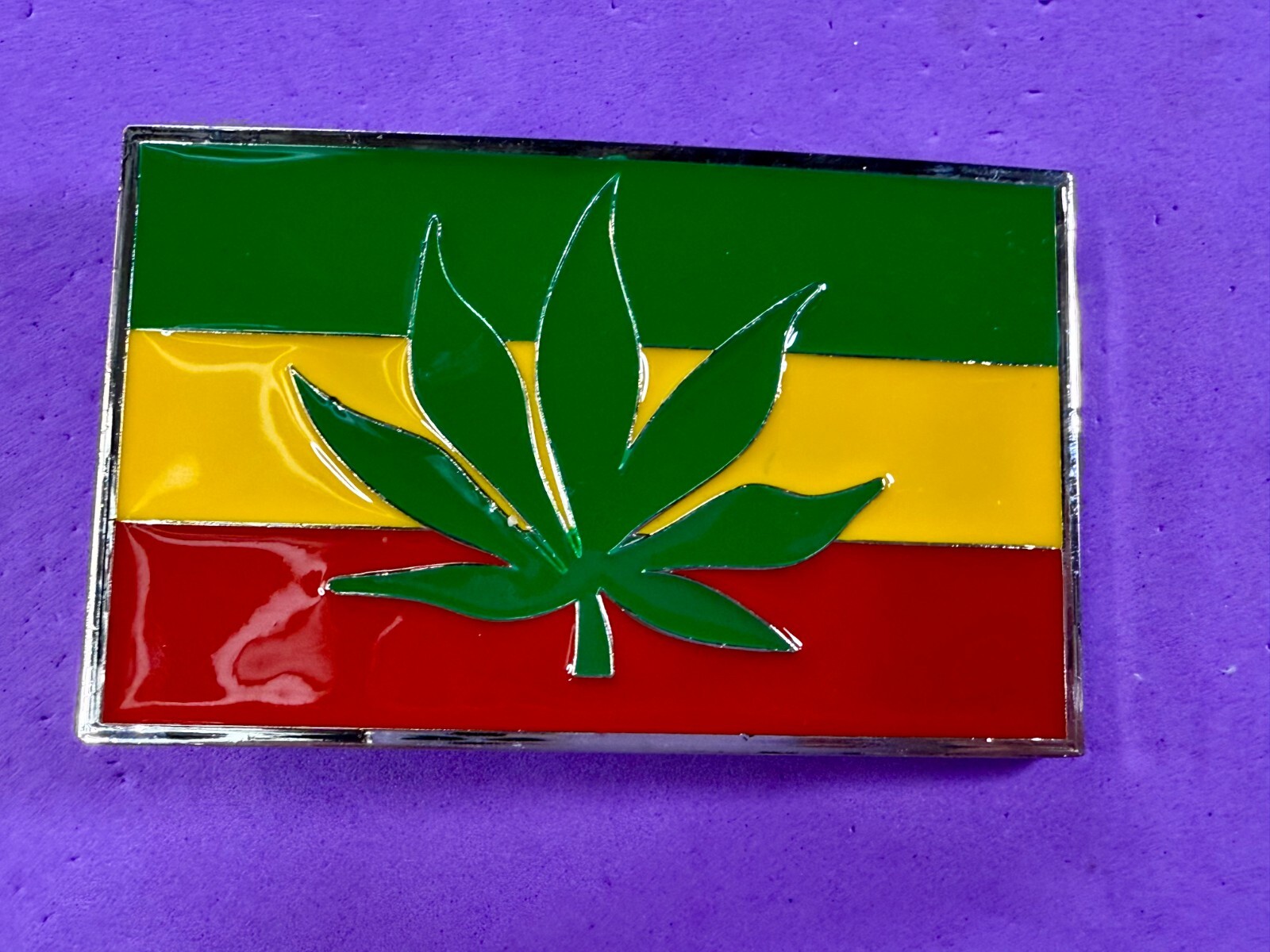 Rastafarian Flag Marijuana Cannabis Pot Leaf Weed Enameled Belt Buckle