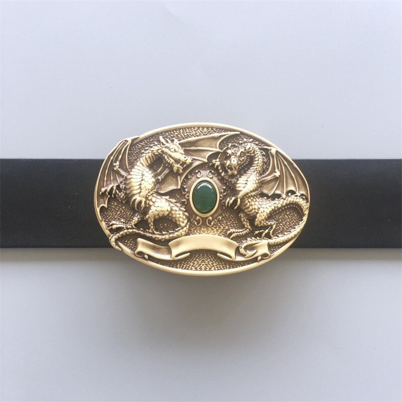 Twin Dragon Oval Solid Brass Belt Buckle also Stock in the US