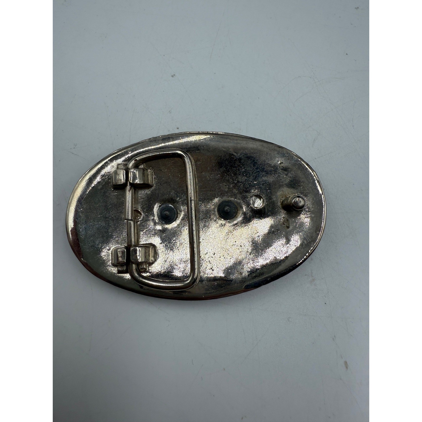 Vintage Western Bull Riding Belt Buckle Silver Gold Tone Rodeo Cowboy Oval 3.5&Prime;