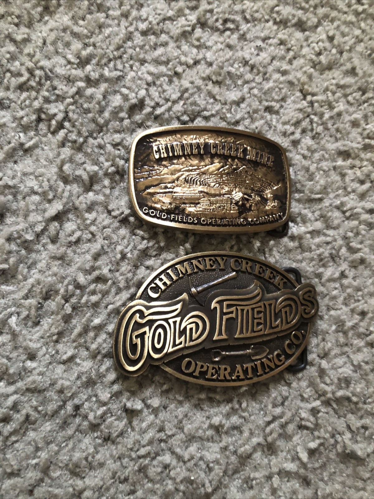 2x Chimney Creek Operating Co. Gold Fields Belt Buckles Solid Bronze Limited Edt