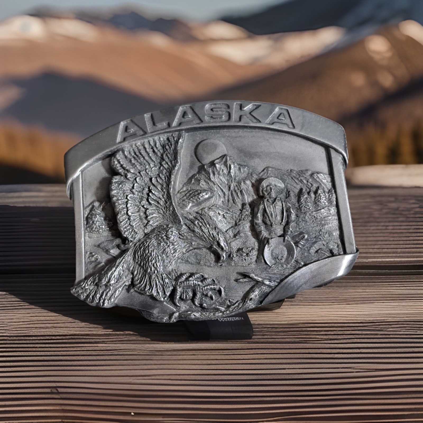 Vintage 1984 Siskiyou Alaska Belt Buckle Eagle Mountain Frontier Prospector