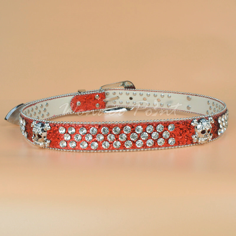 Skull Western Crystal Studded Belt Cowgirl Cowboy Rhinestone Belt For Women Men