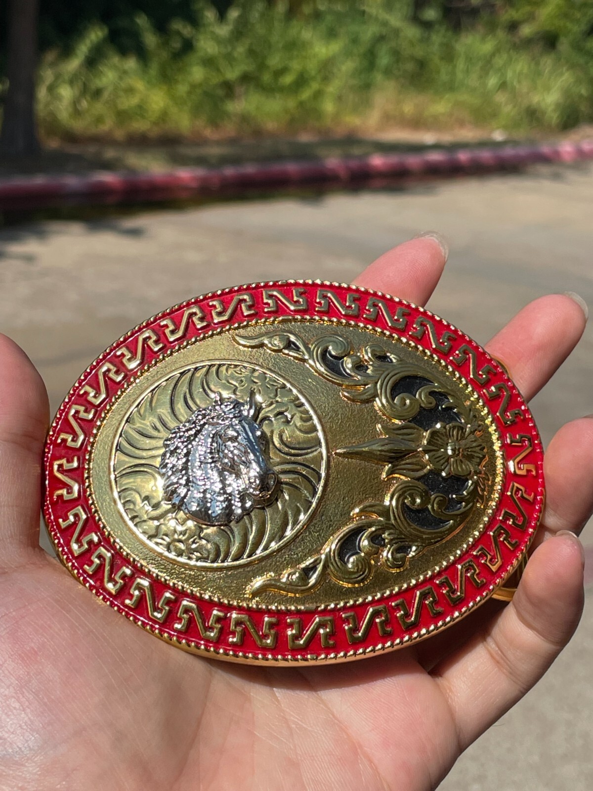 Western Buckle Oval Silver Gold Red Horse Head Cowboy 2 » Hebillas Vaqueras