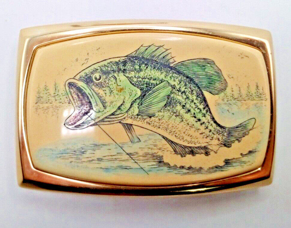 Solid Brass Scrimshaw style Bass belt buckle