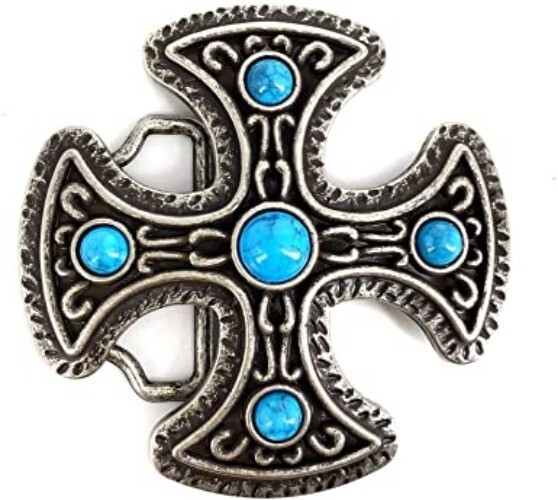 Turquoise Stone Cross Western Belt Buckle Metal BU255
