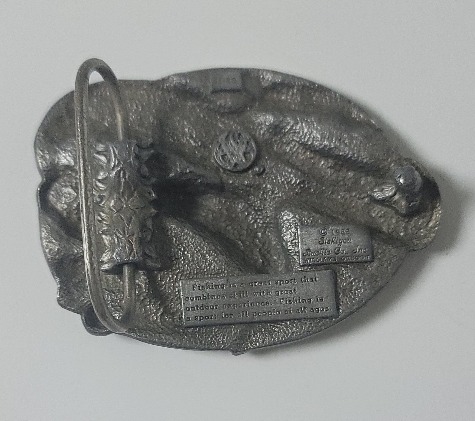 I&rsquo;d Rather be Fishing Belt Buckle 1985 Siskiyou Buckle Co. Inc. Williams Oregon