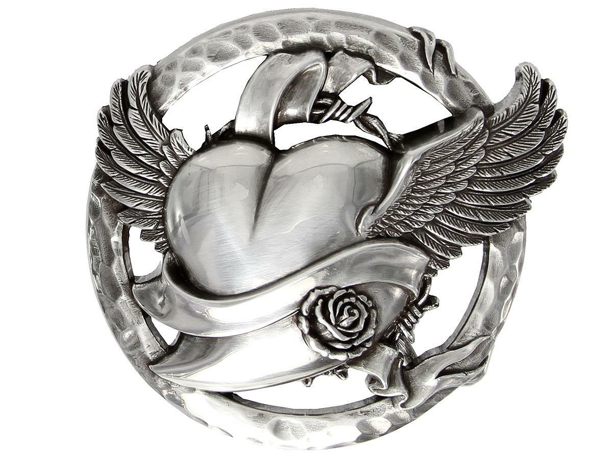 Antique Engraved Flying Heart Belt Buckle Fits 1-1/2&Prime; Wide Belt
