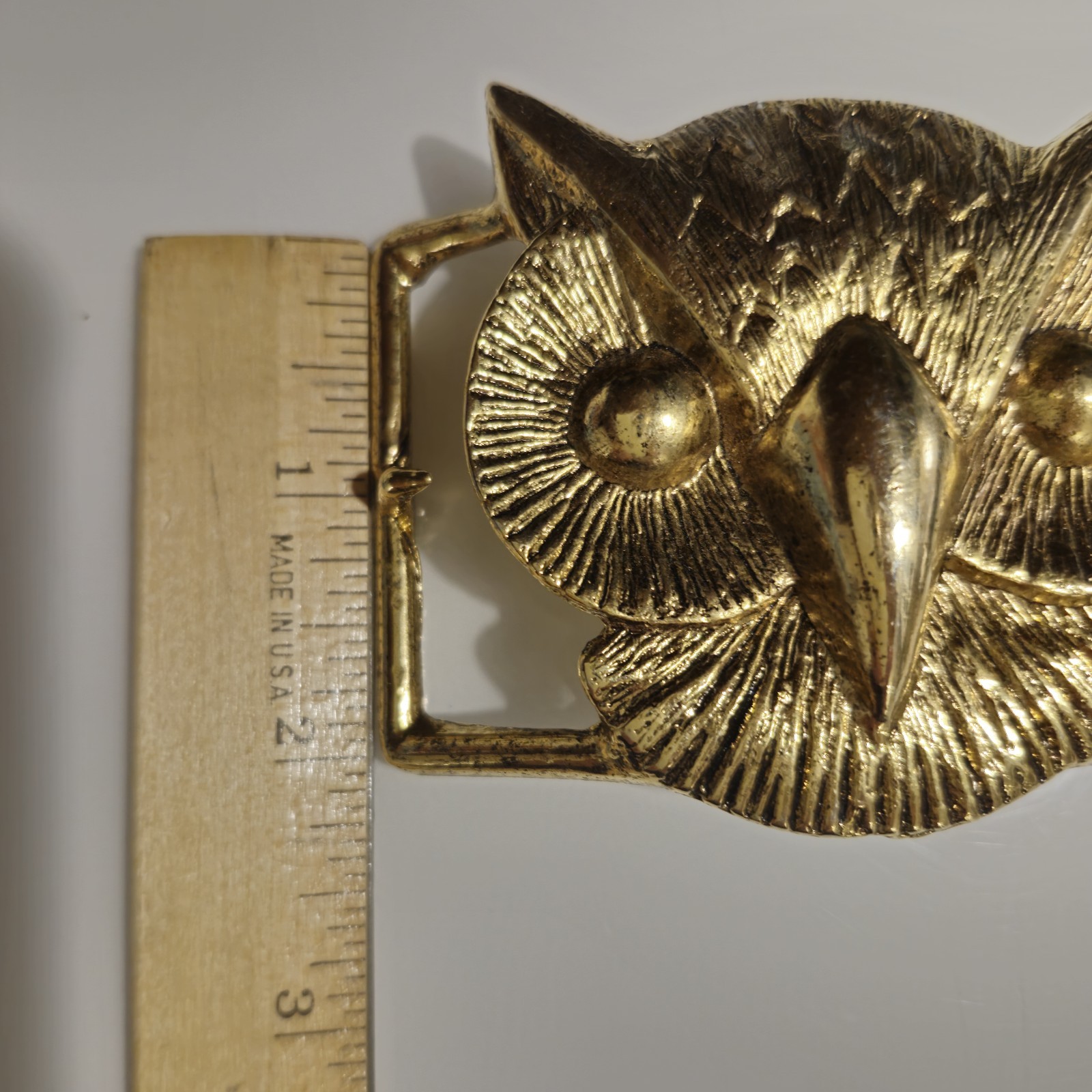 Vintage Brass Owl Belt Buckle Double Sided Boho Hippie 70s Spirit Animal