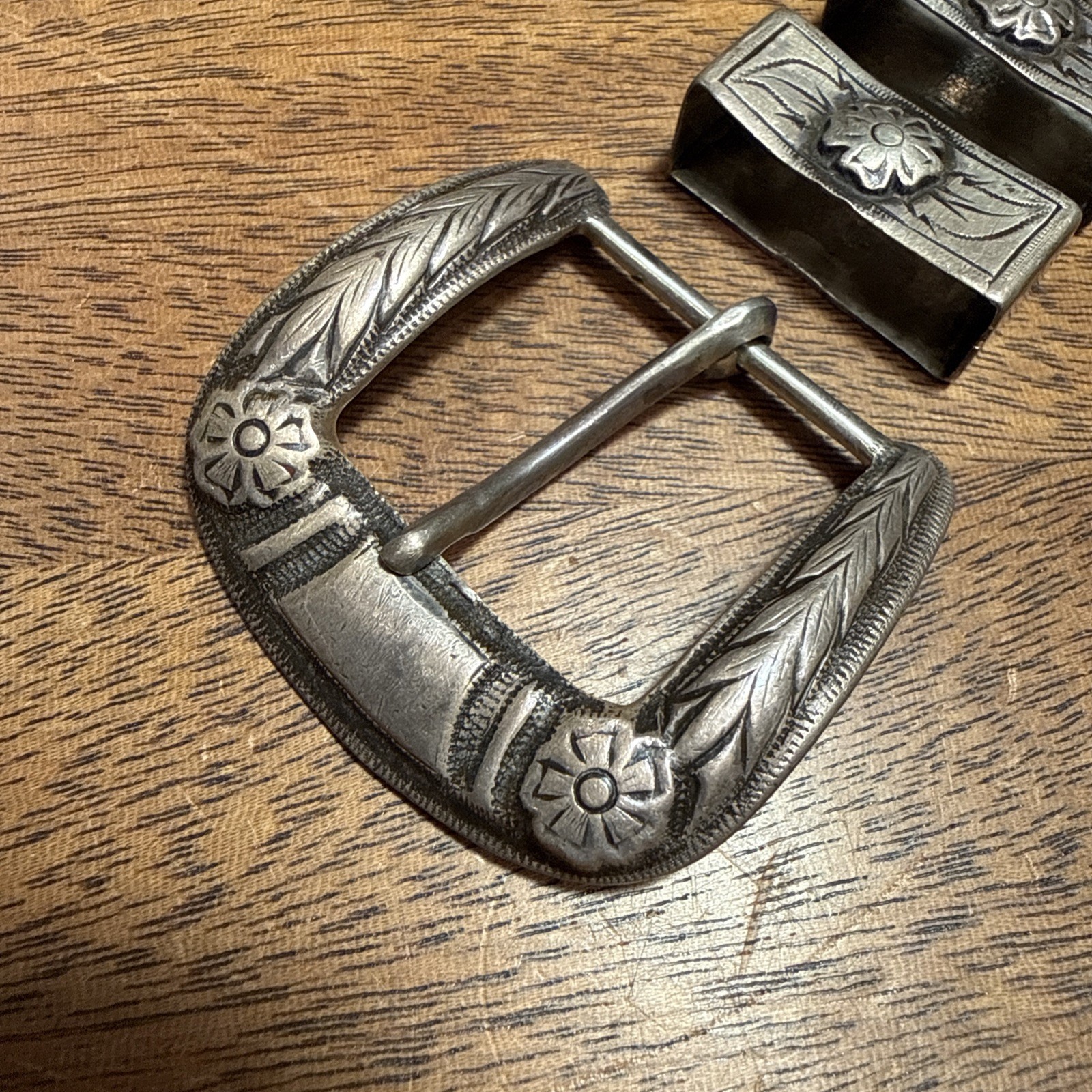 Vintage STERLING SILVER Belt Buckle Set 4PC western RANGER handcrafted Mexico