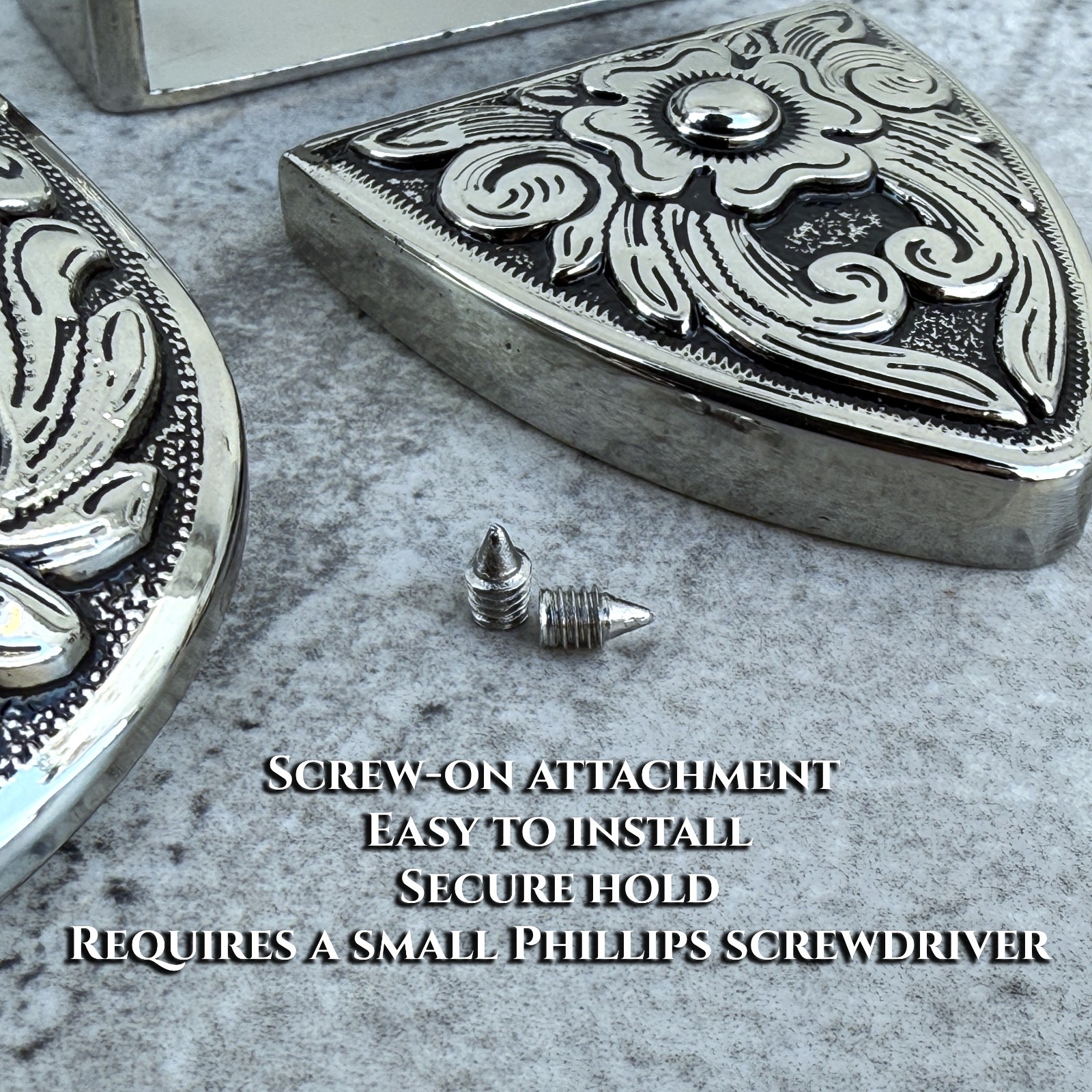 Western 3-Piece Belt Buckle Set Floral Engraved Silver Bronze Cowboy Rodeo Style