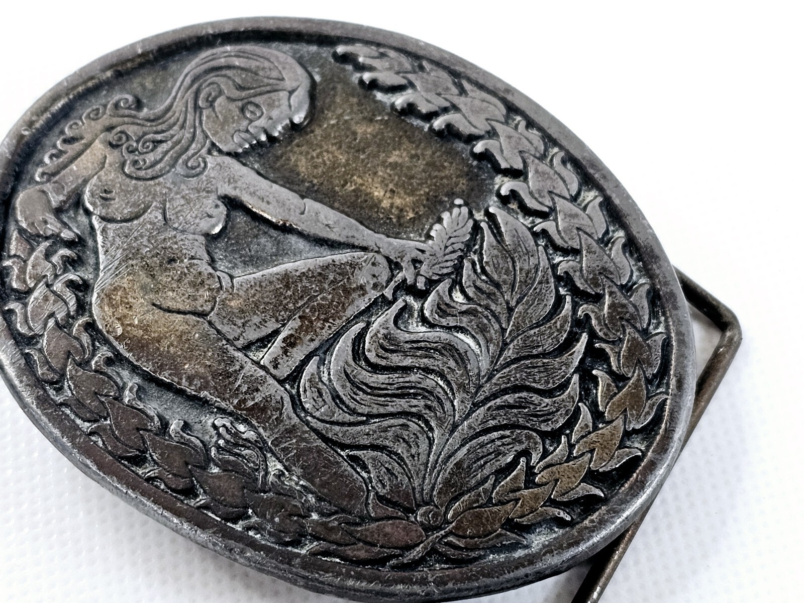 CDC Metalworks Belt Buckle Nude Woman Risqué Eve Garden Of Eden Made In USA Vtg