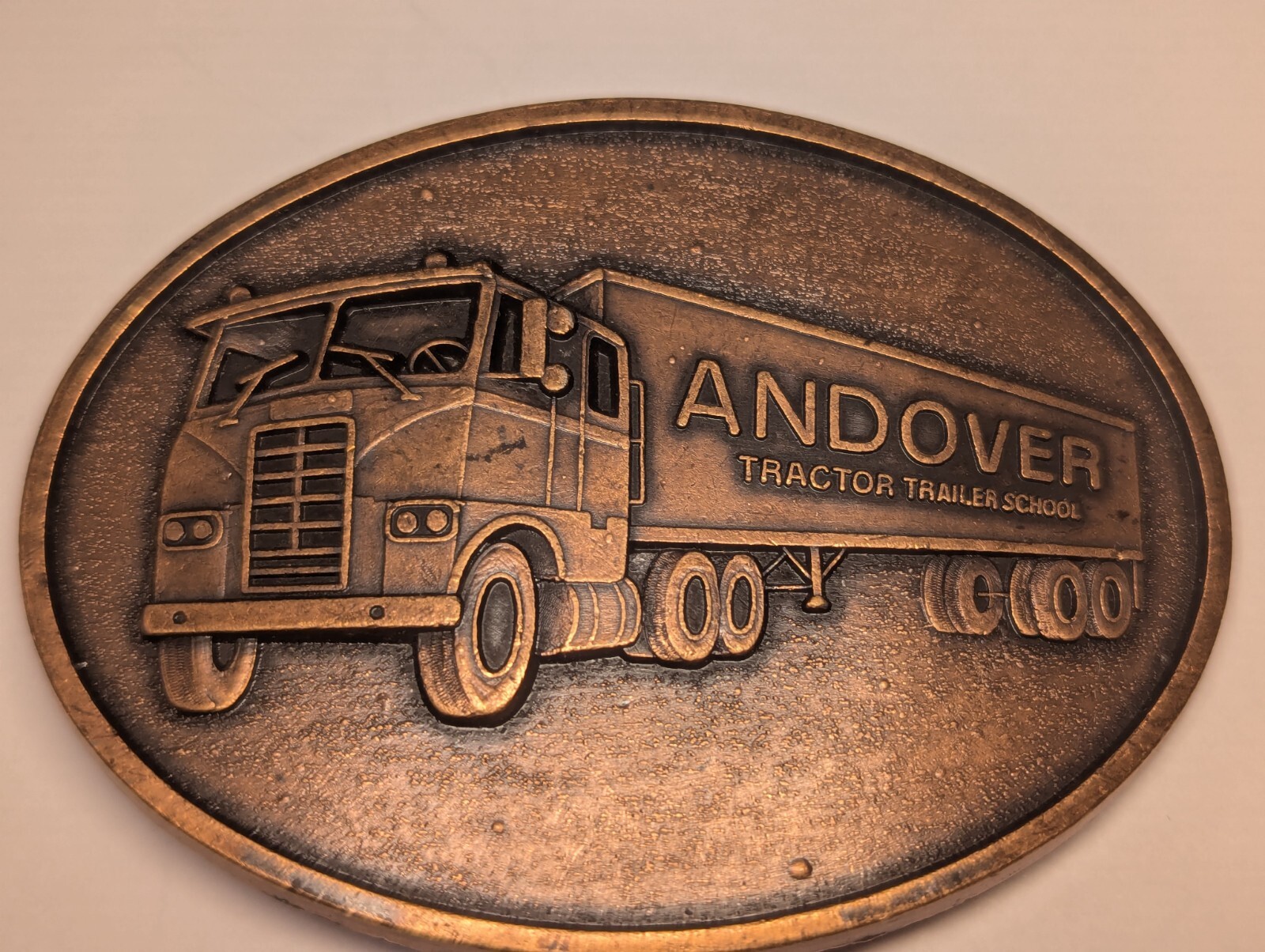 VINTAGE ANDOVER TRACTOR TRAILER SCHOOL BELT BUCKLE