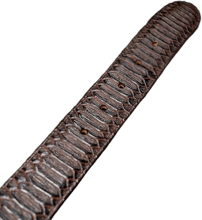 Genuine Leather Python Snakeskin Print Western Belt with Removable Buckle- Brown