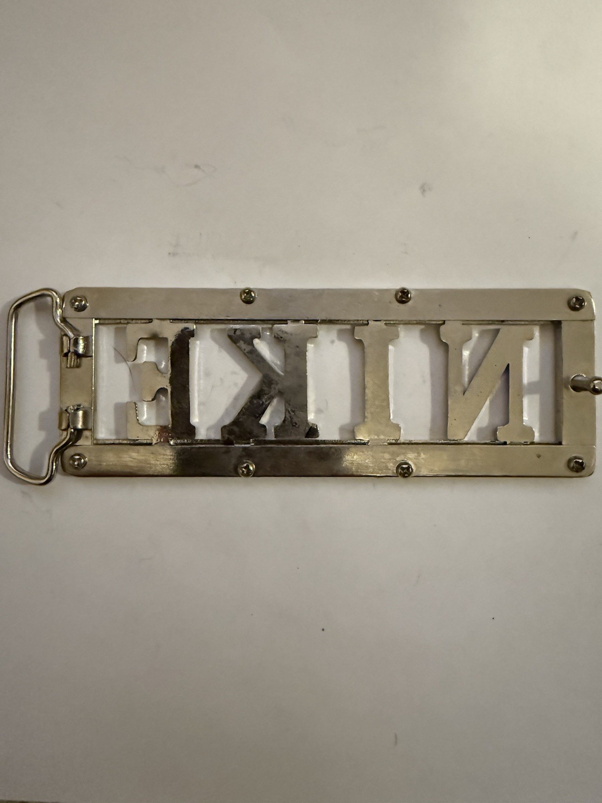 Nike Silver Metal Belt Buckle for Men Solid Pattern Logo Accent Metal Hardware