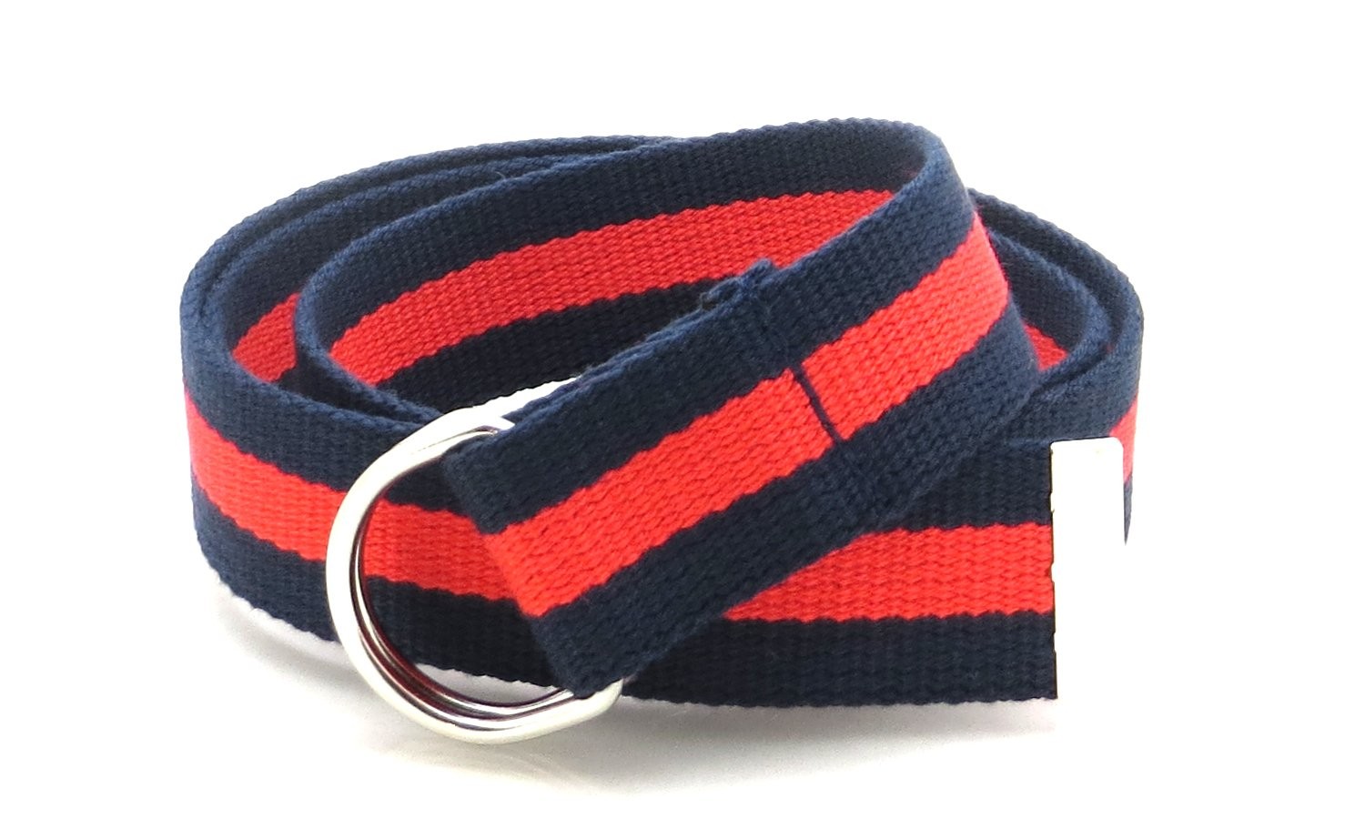 BC Belts Canvas Web Belt D-Ring Buckle 1.25&Prime; Large/XL (34-40 Waist), Navy/Red