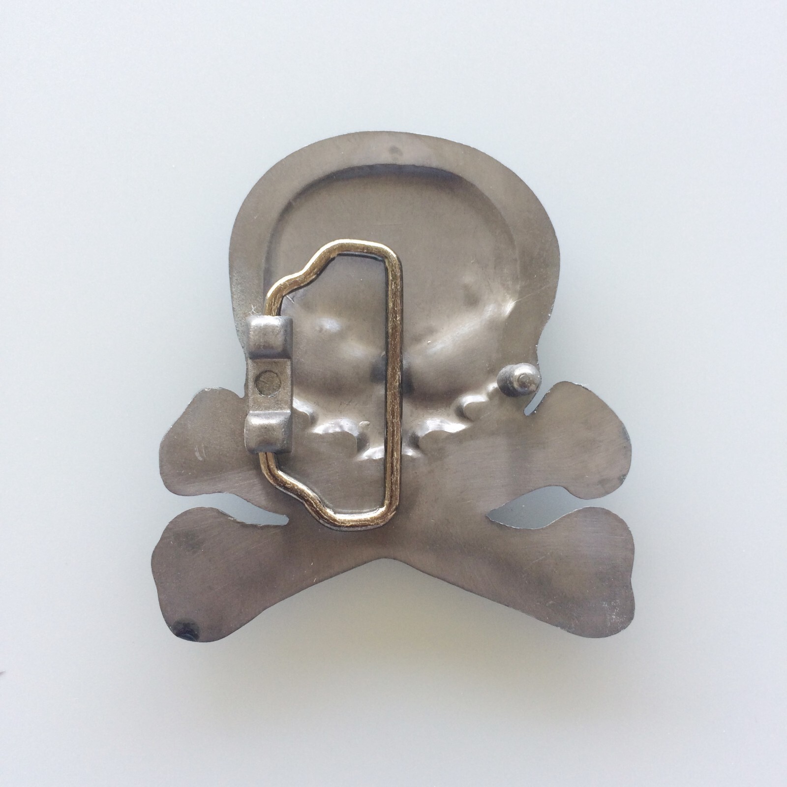 Vintage Black Enamel Skull With Bones Belt Buckle Gurtelschnalle