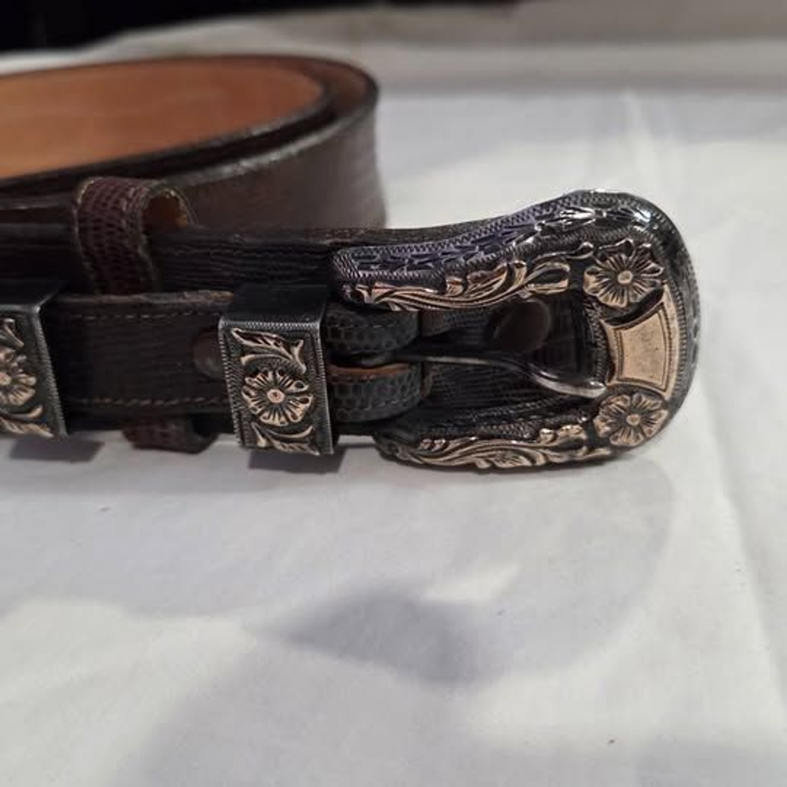 Vintage Tony Lama Belt by Holland San Angelo Sterling Silver and 14k Gold Buckle