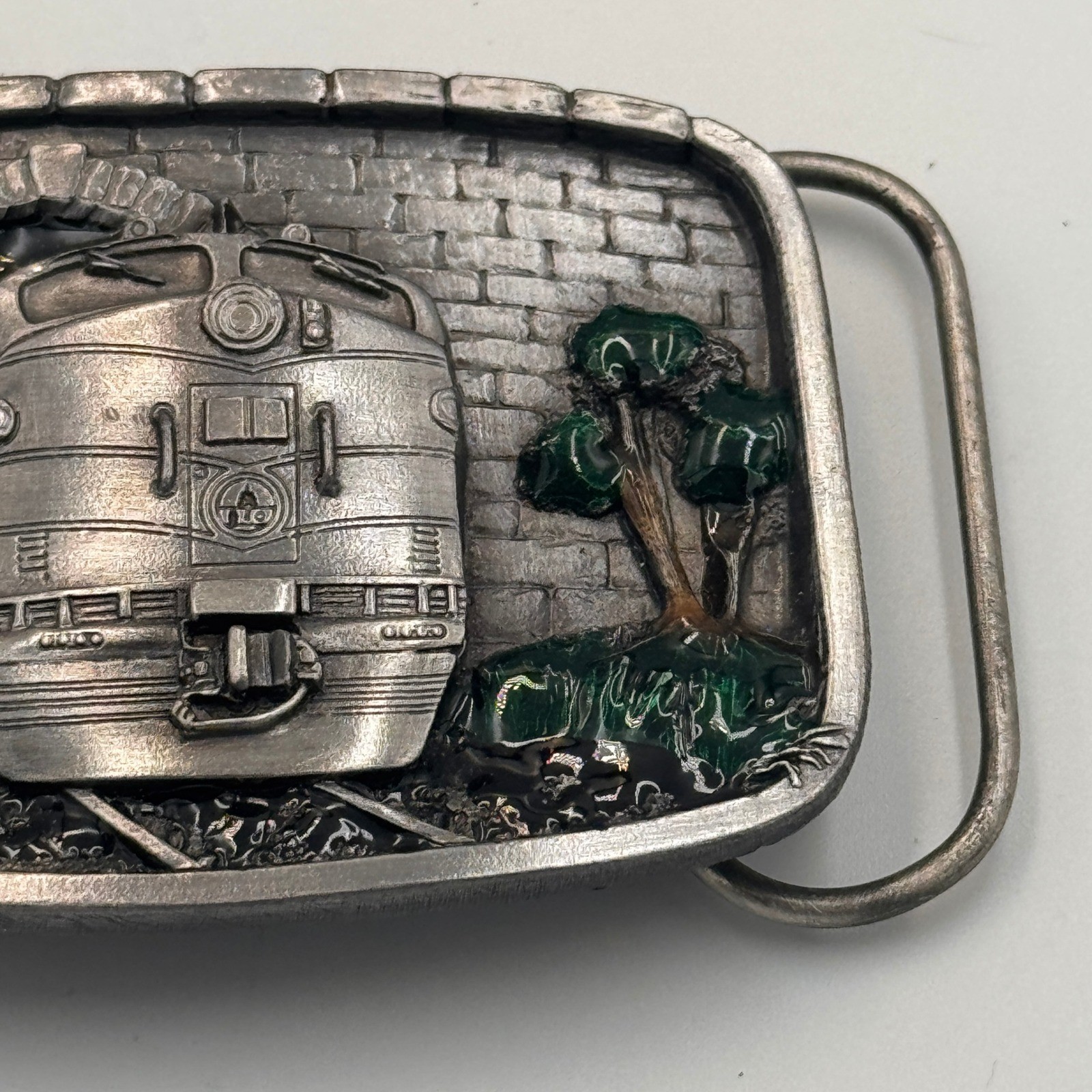 Vintage 1987 Bergamot Pewter Train Locomotive Belt Buckle X-45 Made in USA 3D