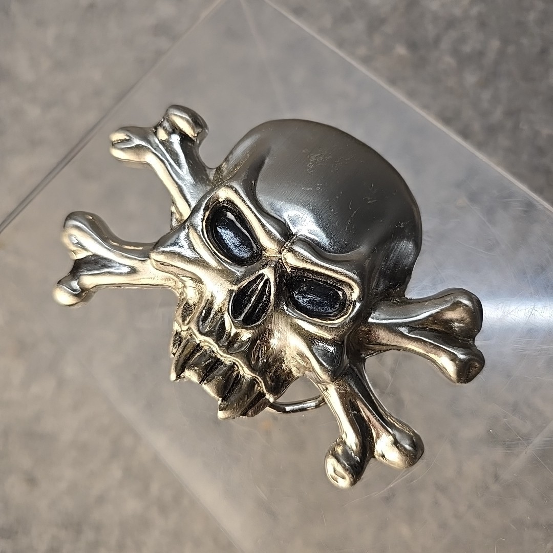 Belt Buckle Skeleton Pirate Bones Skull Punk Rocker Silver Tone Metal Black Eyes